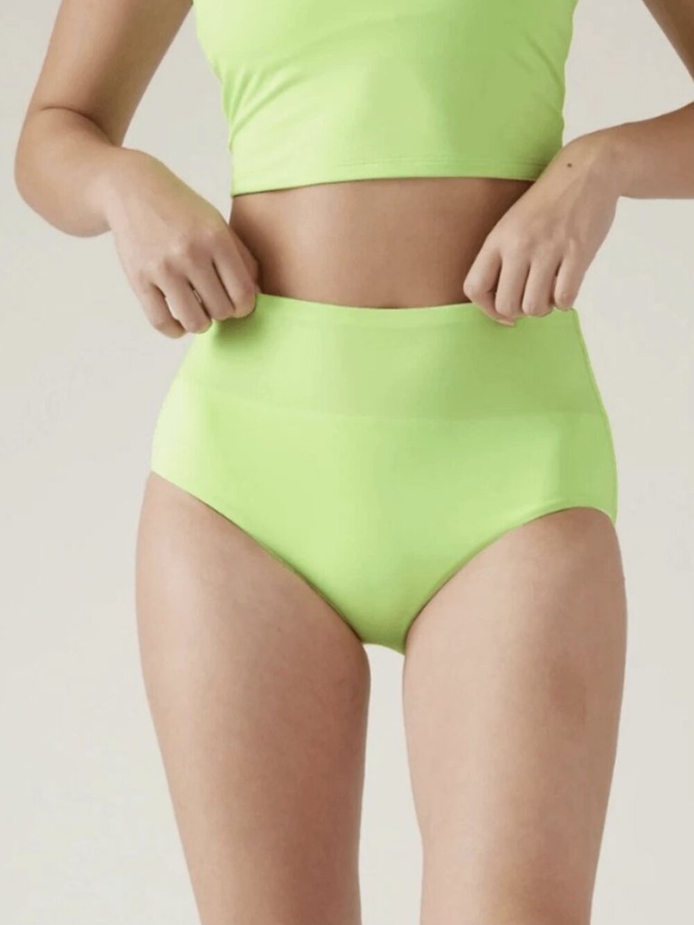 Athleta Ultra High Waist Pocket Swim Bikini Bottoms Electric Green Size Medium